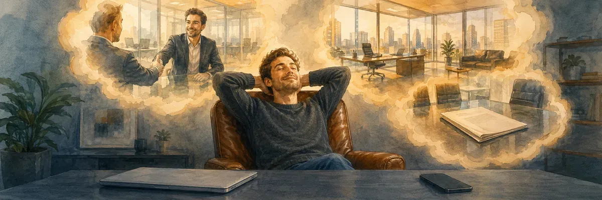 Акварельная иллюстрация — открытая записная книжка на деревянном столе, вокруг рассыпаны засохшие цветы и карандаши, тёплый утренний свет из окна